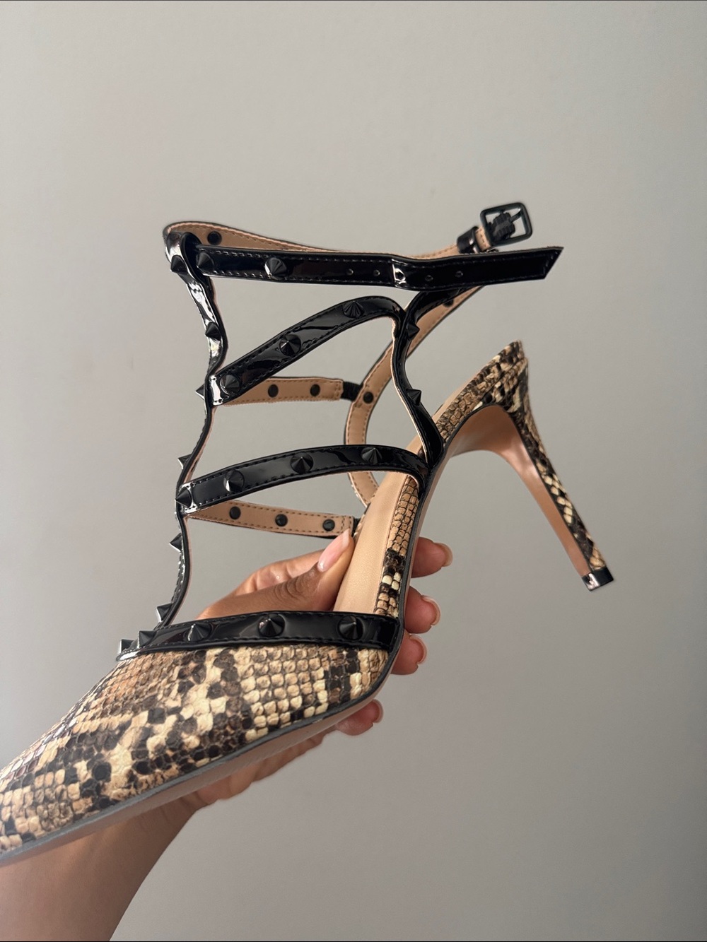 Black Strappy Snake-Print Pointed-Toe Pump - Picture 5 of 7